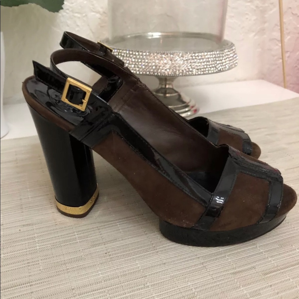 TORY BURCH Patent Leather / Suede 8.5 Open Toe